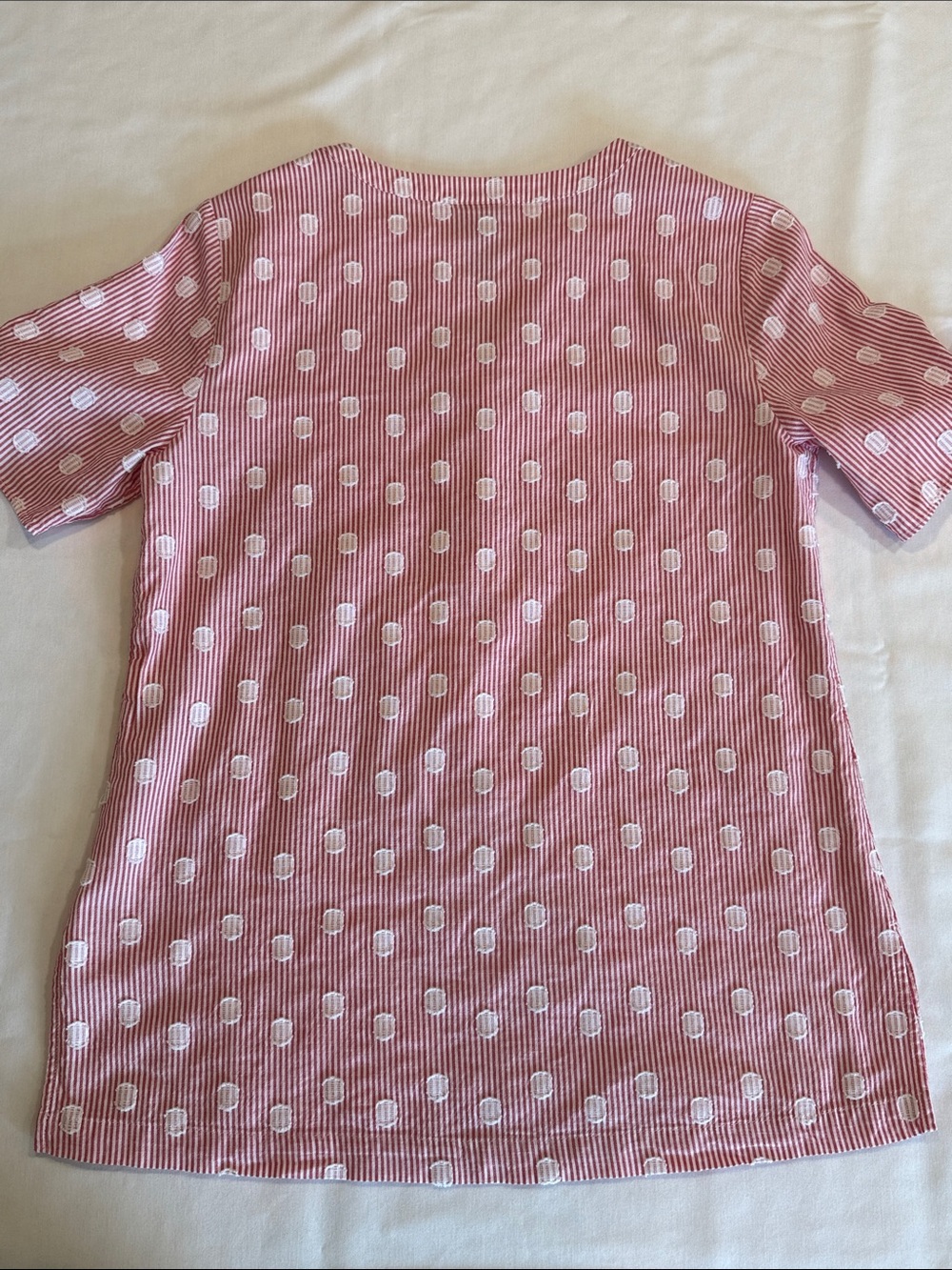 Chico's Red White Striped Polka Dot Popover Blouse Side Tie Short Sleeve Size 0 - Picture 3 of 9